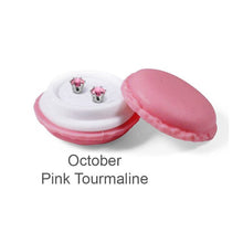 Load image into Gallery viewer, Destiny Birthstone October/Pink Tourmaline Earrings with Swarovski Crystals in a Macaroon case