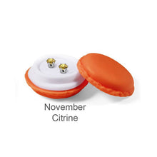 Load image into Gallery viewer, Destiny Birthstone November/Citrine Earrings embellished with Swarovski Crystals in a Macaroon case