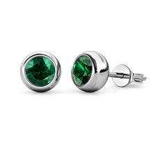 Load image into Gallery viewer, Destiny Moon May/Emerald Birthstone Earrings with Swarovski Crystals in a Macaroon case