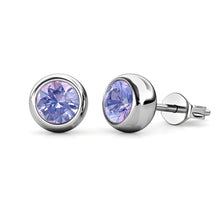 Load image into Gallery viewer, Destiny Moon June/Alexandrite Birthstone Earrings with Swarovski Crystals in a Macaroon case