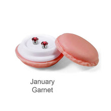 Load image into Gallery viewer, Destiny Birthstone January/Garnet Earrings with Swarovski Crystals in a Macaroon case