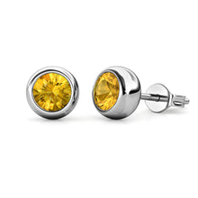 Load image into Gallery viewer, Destiny Moon November/Citrine Birthstone Earrings with Swarovski Crystals in a Macaroon case