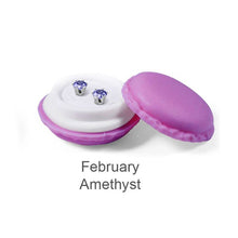 Load image into Gallery viewer, Destiny Birthstone February/Amethyst Earrings with Swarovski Crystals in a Macaroon case