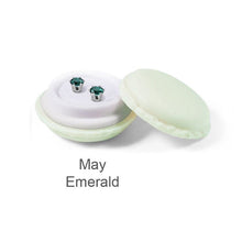 Load image into Gallery viewer, Destiny Birthstone May/Emerald Earrings with Swarovski Crystals in a Macaroon case