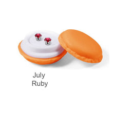 Load image into Gallery viewer, Destiny Birthstone July/Ruby Earrings with Swarovski Crystals in a Macaroon case