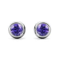 Load image into Gallery viewer, Destiny Moon February/Amethyst Birthstone Earrings with Swarovski Crystals in a Macaroon case
