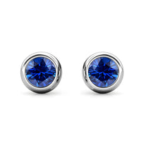 Load image into Gallery viewer, Destiny Moon September/Sapphire Birthstone Earrings with Swarovski Crystals in a Macaroon case