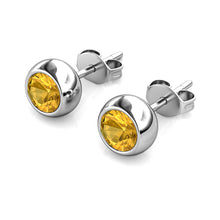 Load image into Gallery viewer, Destiny Moon November/Citrine Birthstone Earrings with Swarovski Crystals in a Macaroon case