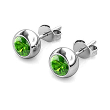 Load image into Gallery viewer, Destiny Moon August/Peridot Birthstone Earrings with Swarovski Crystals in a Macaroon case