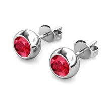 Load image into Gallery viewer, Destiny Moon July/Ruby Birthstone Earrings with Swarovski Crystals in a Macaroon case