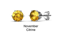Load image into Gallery viewer, Destiny Birthstone November/Citrine Earrings embellished with Swarovski Crystals in a Macaroon case