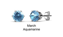 Load image into Gallery viewer, Destiny Birthstone March/Aquamarine Earrings with Swarovski Crystals in a Macaroon case