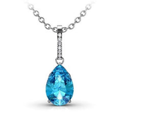 Destiny Anne Aquamarine Drop Earring & Necklace Set with Swarovski Crystals - Silver