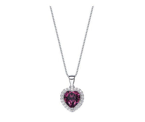 CDE 925 Sterling Silver Birthstone Heart Necklace with Swarovski Crystals - Purple