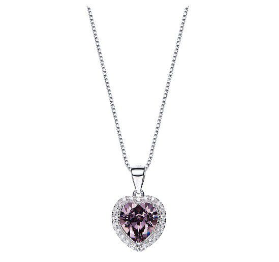 CDE 925 Sterling Silver Birthstone Heart Necklace with Swarovski Crystals - Alexandrite