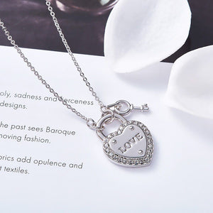 CDE Leia Heart Love Lock Necklace with Swarovski Crystals