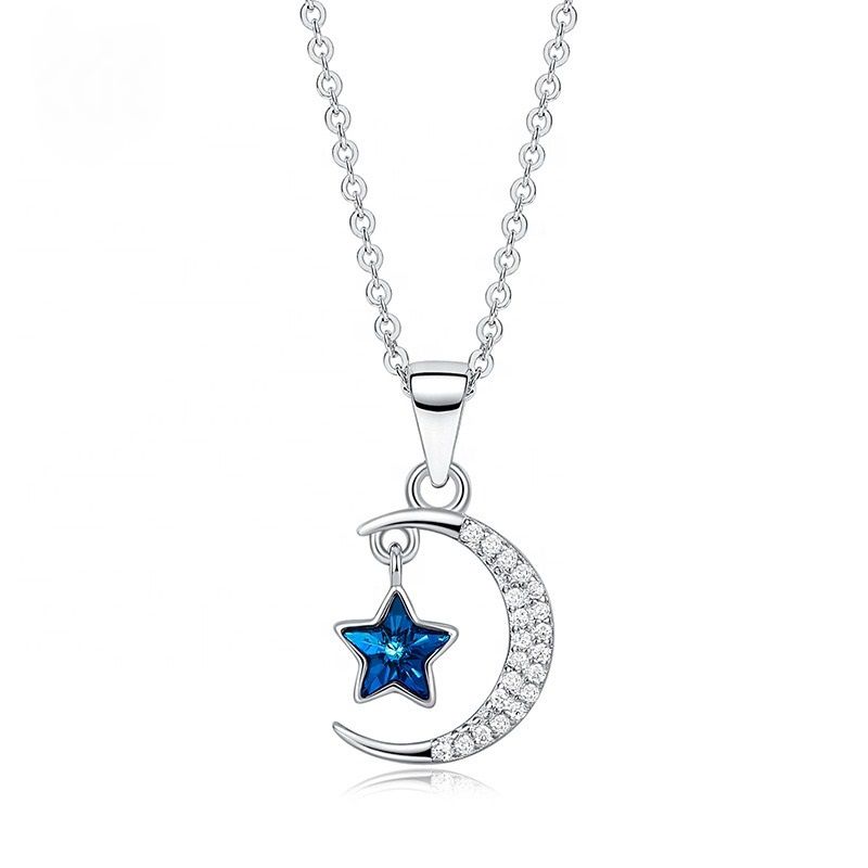 HerJewellery 925 Sterling Silver Crescent Necklace with Swarovski Crystal