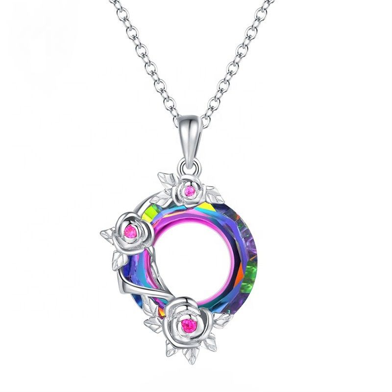 HerJewellery 925 Sterling Silver Ella Halo Necklace with Swarovski Crystals