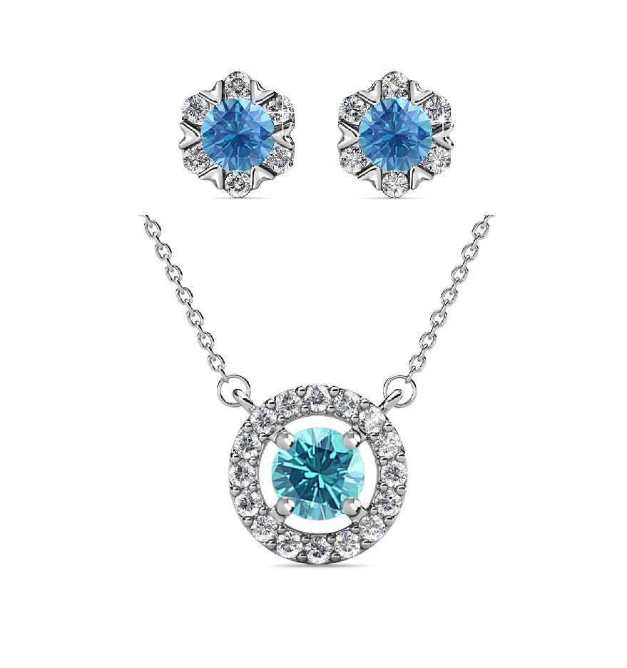 Destiny Petal March/Aquamarine Birthstone Set with Swarovski Crystals