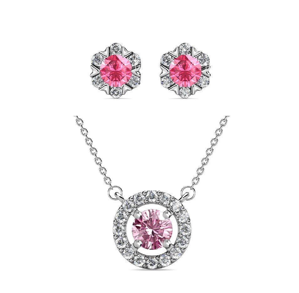 Destiny Petal October/Pink Tourmaline Birthstone Set with Swarovski Crystal