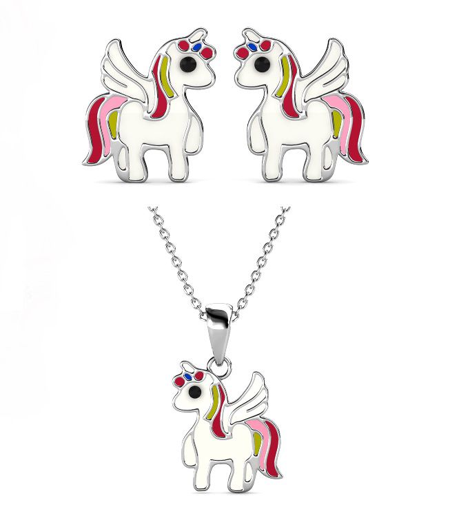 Destiny 925 Sterling Silver Kid's Unicorn Set with Swarovski Crystals