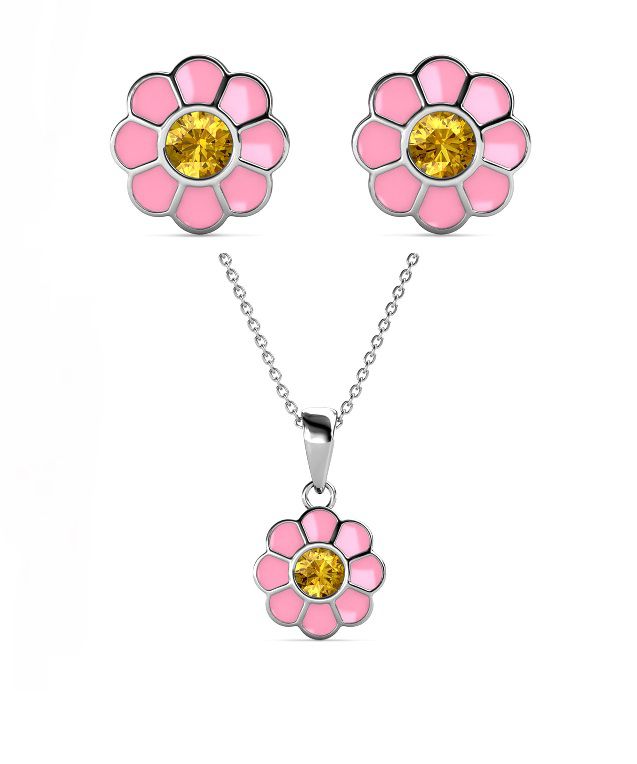 Destiny 925 Sterling Silver Kid's Flower Set with Swarovski Crystals