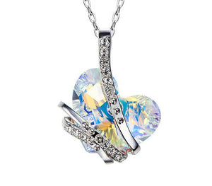 CDE Floating Heart Necklace with Swarovski Crystal - Silver