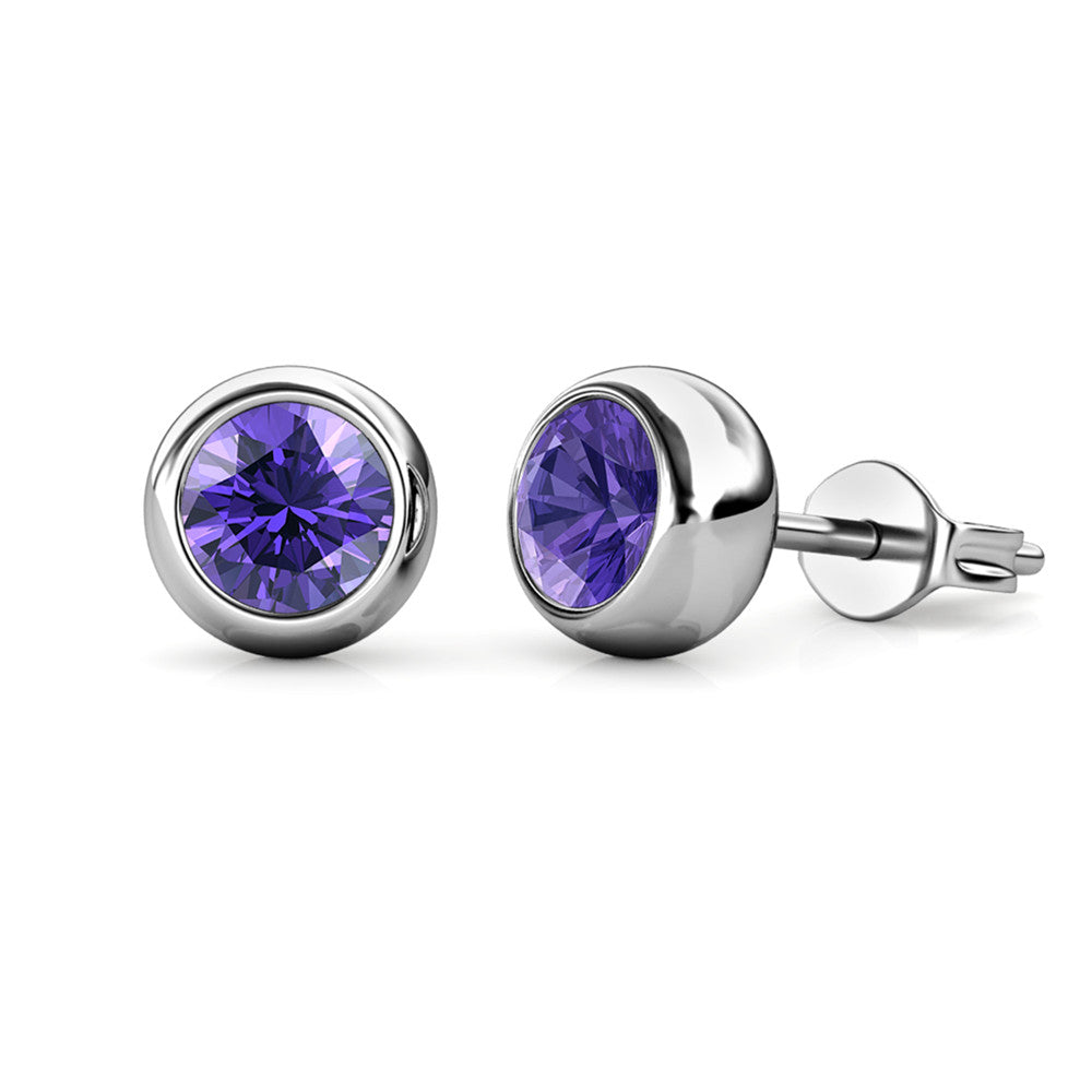 Destiny Moon February/Amethyst Birthstone Earrings with Swarovski Crystals in a Macaroon case