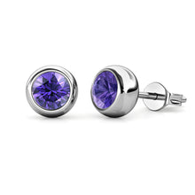 Load image into Gallery viewer, Destiny Moon February/Amethyst Birthstone Earrings with Swarovski Crystals in a Macaroon case