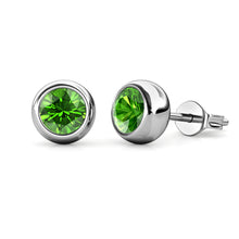 Load image into Gallery viewer, Destiny Moon August/Peridot Birthstone Earrings with Swarovski Crystals in a Macaroon case