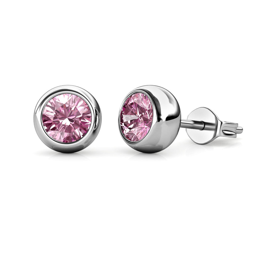 Destiny Moon October/Pink Tourmaline Birthstone Earrings with Swarovski Crystals in a Macaroon case