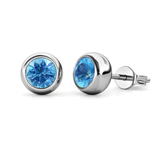 Load image into Gallery viewer, Destiny Moon December/Blue Topaz Birthstone Earrings with Swarovski Crystals in a Macaroon case