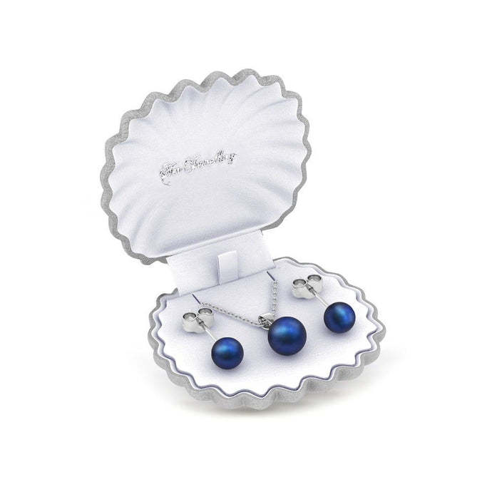 Destiny Pearl Earring & Necklace Set with Swarovski Pearls - Dark Blue
