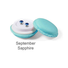 Load image into Gallery viewer, Destiny Birthstone September/Sapphire Earrings with Swarovski Crystals in a Macaroon case