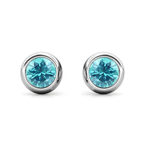 Load image into Gallery viewer, Destiny Moon March/Aquamarine Birthstone Earrings with Swarovski Crystals in a Macaroon case