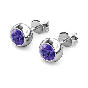Destiny Moon February/Amethyst Birthstone Earrings with Swarovski Crystals in a Macaroon case