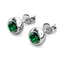 Load image into Gallery viewer, Destiny Moon May/Emerald Birthstone Earrings with Swarovski Crystals in a Macaroon case