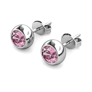 Destiny Moon October/Pink Tourmaline Birthstone Earrings with Swarovski Crystals in a Macaroon case