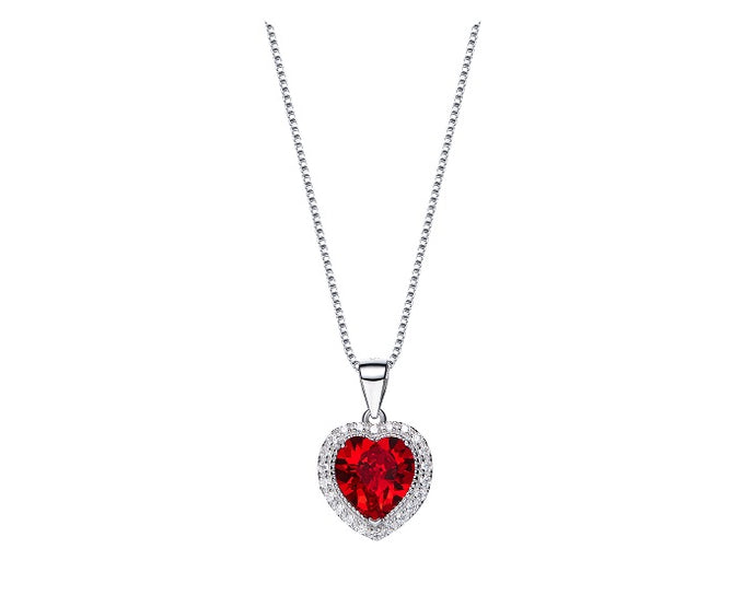 CDE 925 Sterling Silver birthstone heart necklace embellished with Swarovski crystals - January