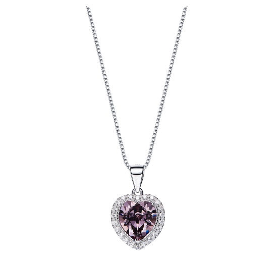 CDE 925 Sterling Silver birthstone heart necklace embellished with Swarovski crystals - June