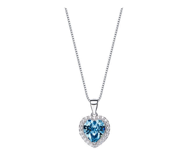 CDE 925 Sterling Silver birthstone heart necklace embellished with Swarovski crystals - March