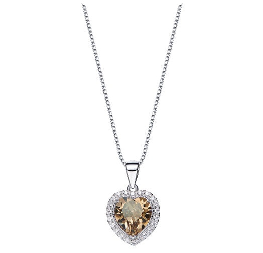 CDE 925 Sterling Silver birthstone heart necklace embellished with Swarovski crystals - November