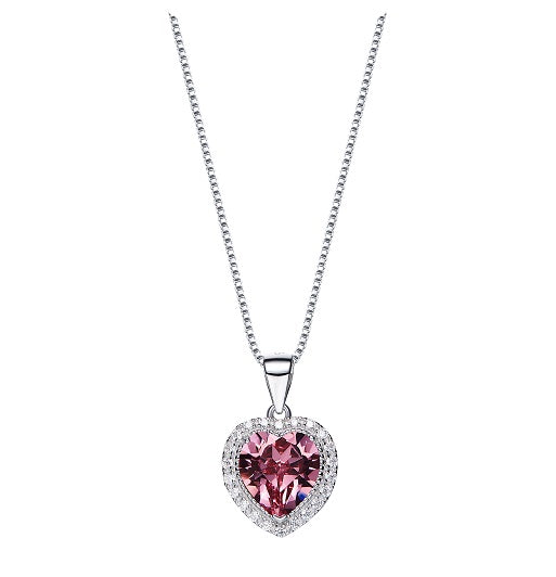 CDE 925 Sterling Silver birthstone heart necklace embellished with Swarovski crystals - October