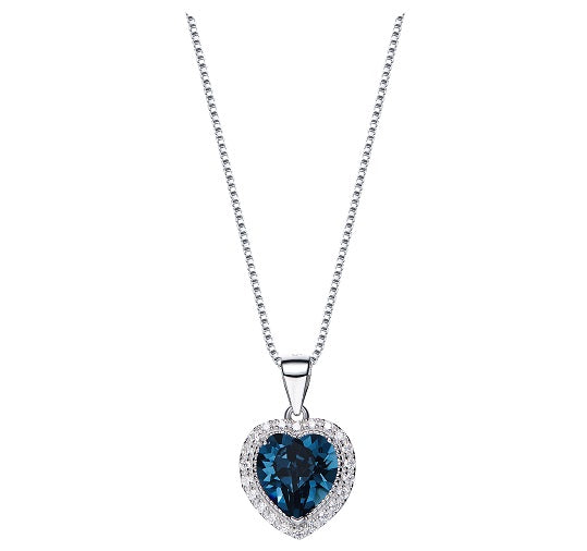 CDE 925 Sterling Silver birthstone heart necklace embellished with Swarovski crystals - September