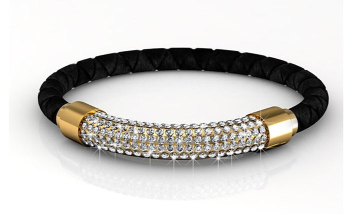 Destiny Jewellery Lush Bracelet-Black/Gold embellished with Swarovski crystals