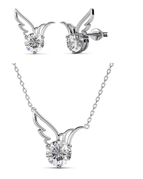 Destiny Dove Necklace & Earring Set with Swarovski Crystals