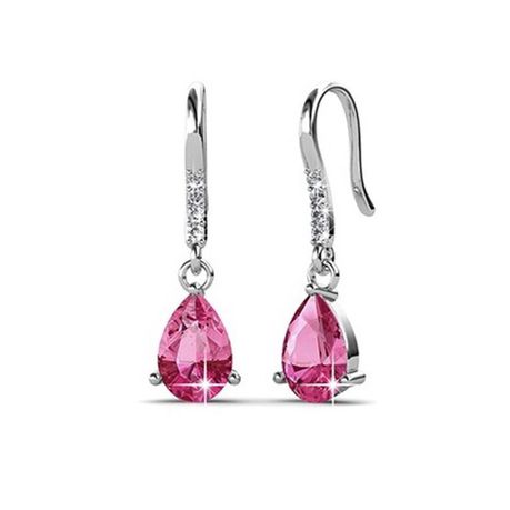Destiny Anne Rose Pink Drop Earring with Swarovski Crystals - Silver