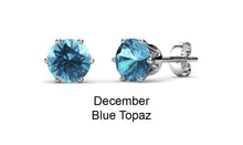 Load image into Gallery viewer, Destiny Birthstone December/Blue Topaz Earrings with Swarovski Crystals in a Macaroon case