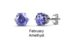 Destiny Birthstone February/Amethyst Earrings with Swarovski Crystals in a Macaroon case