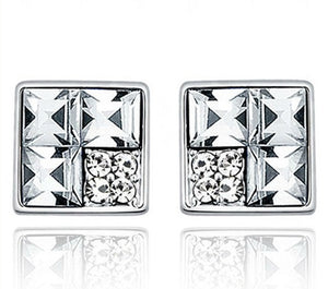 Destiny Jewellery Square earrings with rhodium plating embellished with Swarovski crystals